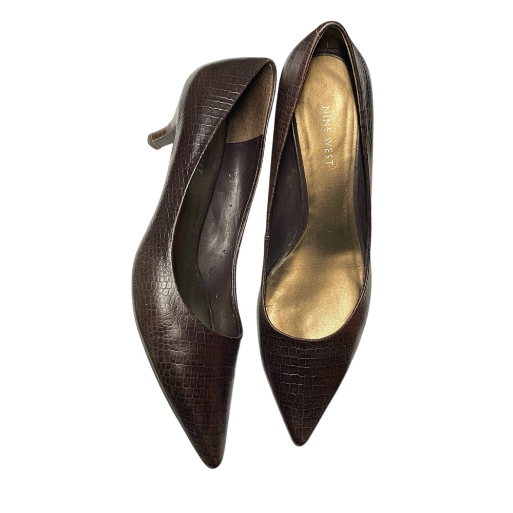 Nine West Kitten Heel Pumps Brown Leather Size 9